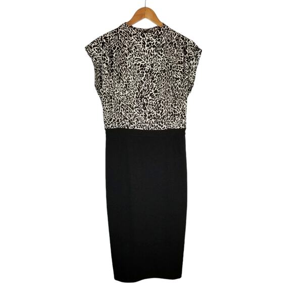 Express NWT Draped Neck Ikat Print Midi Sheath Dress Black White Size M / 8 - Picture 3 of 8